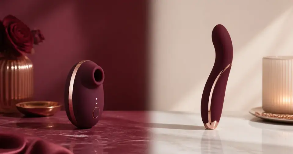 Dois acessórios de bem-estar sexual de formatos diferentes lado a lado para comparação